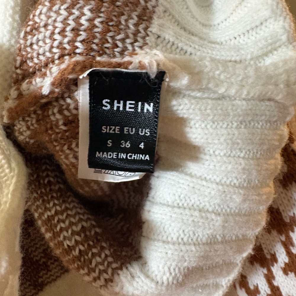 SHEIN Brown & Cream Houndstooth V‑Neck Cardigan - Picture 3 of 3
